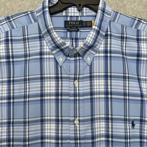 Polo Ralph Lauren Performance Shirt Mens 4XLT Blue Plaid COOLMAX Wicking NWT